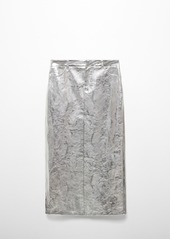 Mango Women's Metallic Midi Skirt - Silver