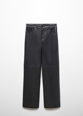 Mango Women's Mid-Rise Leather Effect Trousers - Black