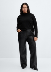 Mango Women's Mid-Rise Leather Effect Trousers - Black