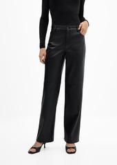 Mango Women's Mid-Rise Leather Effect Trousers - Black