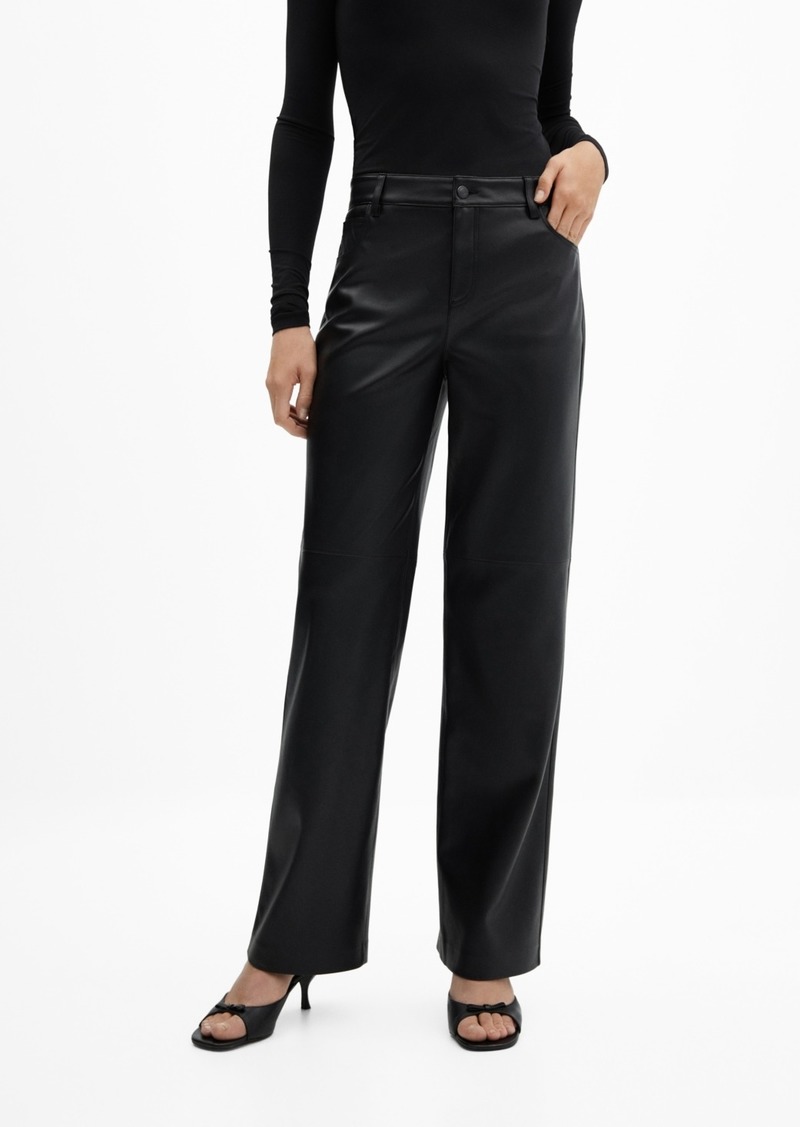 Mango Women's Mid-Rise Leather Effect Trousers - Black