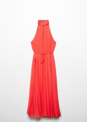 Mango Women's Pleated Halter Neck Dress - Bright Red