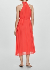 Mango Women's Pleated Halter Neck Dress - Bright Red