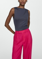 Mango Women's Pleated Linen Pants - Bright Pink