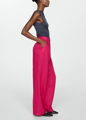 Mango Women's Pleated Linen Pants - Bright Pink