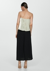 Mango Women's Pleated Long Skirt - Black