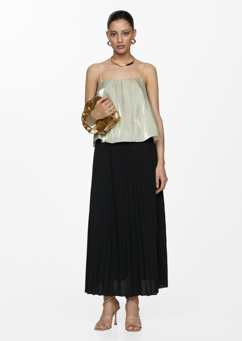 Mango Women's Pleated Long Skirt - Black