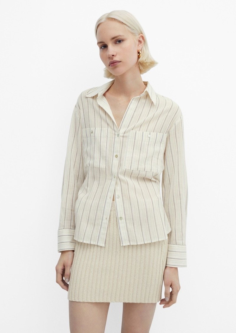 Mango Women's Pocket Striped Shirt - Natural White