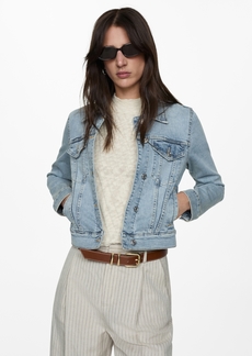 Mango Women's Pocketed Denim Jacket - Light Blue