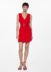 Mango Women's Pockets Detail Belted Dress - Red