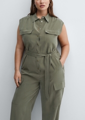 Mango Women's Pockets Detail Cargo Jumpsuit - Khaki