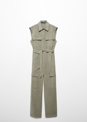 Mango Women's Pockets Detail Cargo Jumpsuit - Khaki