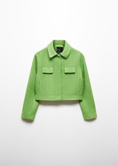 Mango Women's Pockets Detail Cropped Tweed Jacket - Green