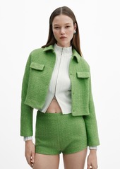 Mango Women's Pockets Detail Cropped Tweed Jacket - Green