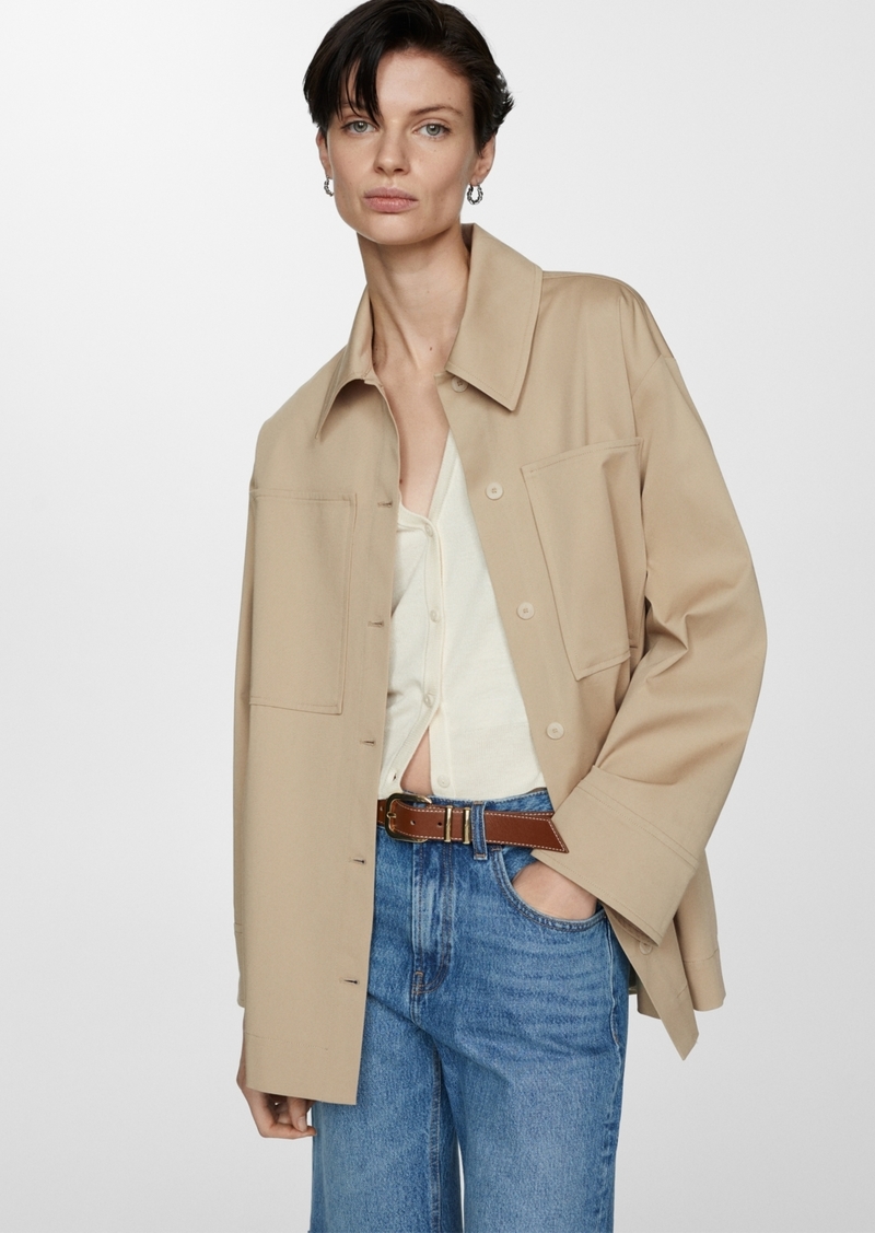 Mango Women's Pockets Detail Oversized Overshirt Jacket - Beige