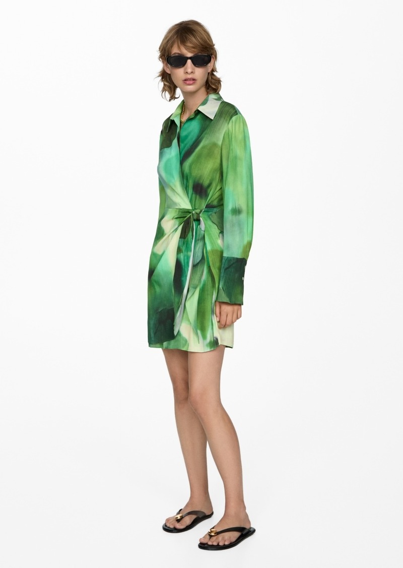 Mango Women's Printed Bow Dress - Green