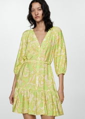 Mango Women's Printed Bow Dress - Lime