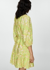 Mango Women's Printed Bow Dress - Lime