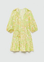 Mango Women's Printed Bow Dress - Lime