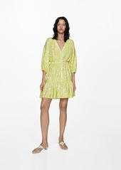 Mango Women's Printed Bow Dress - Lime