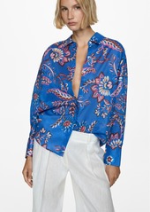 Mango Women's Printed Cotton Shirt - Blue