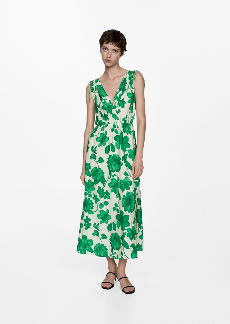 Mango Women's Printed Long Dress - Green