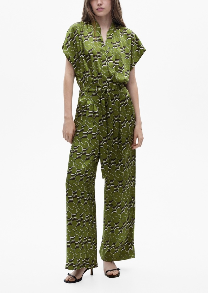 Mango Women's Printed Satin Jumpsuit - Green