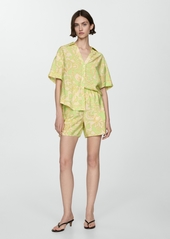 Mango Women's Printed Short-Sleeved Shirt - Lime