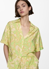 Mango Women's Printed Short-Sleeved Shirt - Lime