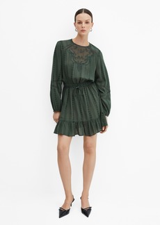 Mango Women's Puff-Sleeved Embroidered Dress - Green
