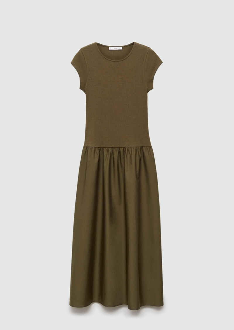 Mango Women's Ruffled Hem Flared Dress - Khaki