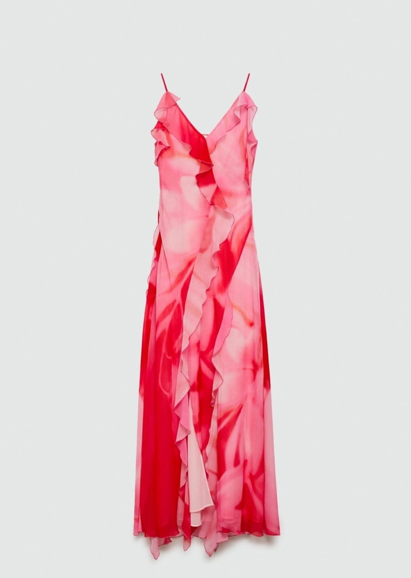 Mango Women's Ruffles Slit Dress - Pink