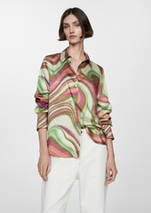 Mango Women's Satin Print Shirt - Ecru