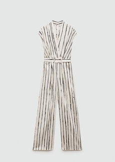 Mango Women's Satin Stripes Jumpsuit - White