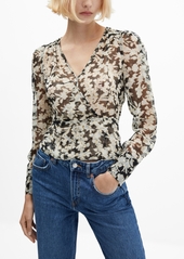 Mango Women's Semi-Transparent Floral Print Blouse - Sheer Black, Gray