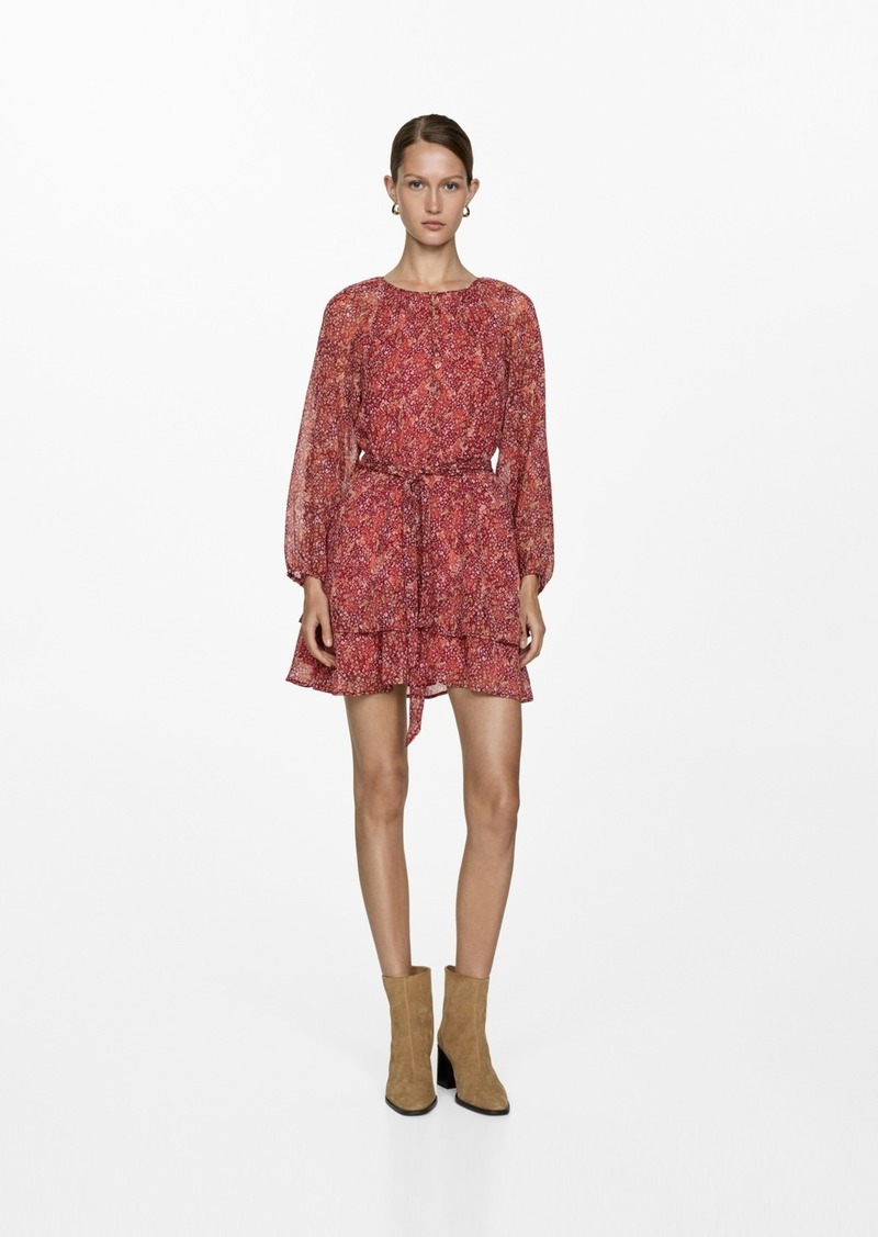 Mango Women's Short Floral-Print Dress - Cherry