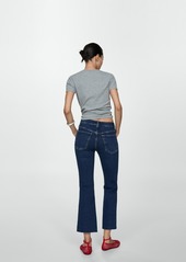 Mango Women's Sienna Flare Crop Jeans - Dark Blue