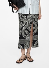 Mango Women's Slit Detail Printed Skirt - Ecru