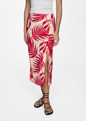 Mango Women's Slit Detail Printed Skirt - Ecru