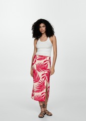 Mango Women's Slit Detail Printed Skirt - Ecru