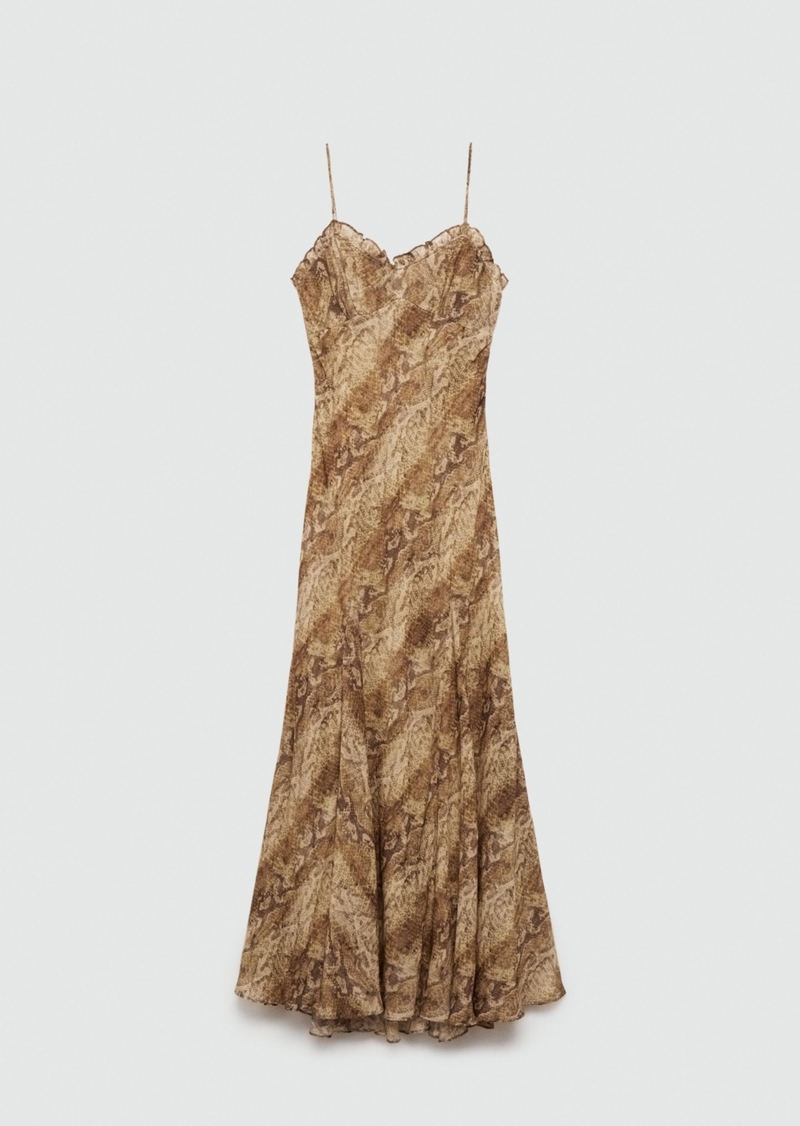 Mango Women's Snake Print Chiffon Dress - Brown