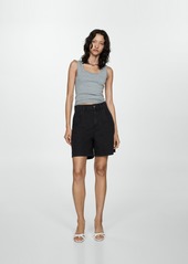 Mango Women's Straight Denim Shorts - Black Denim