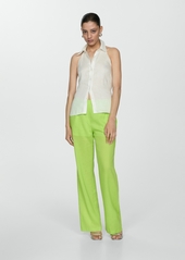 Mango Women's Straight Lyocell Trousers - Green