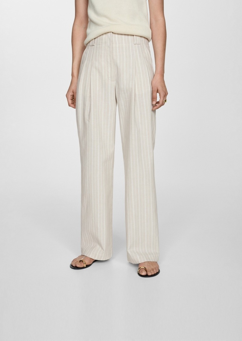 Mango Women's Straight Striped Pants - Beige