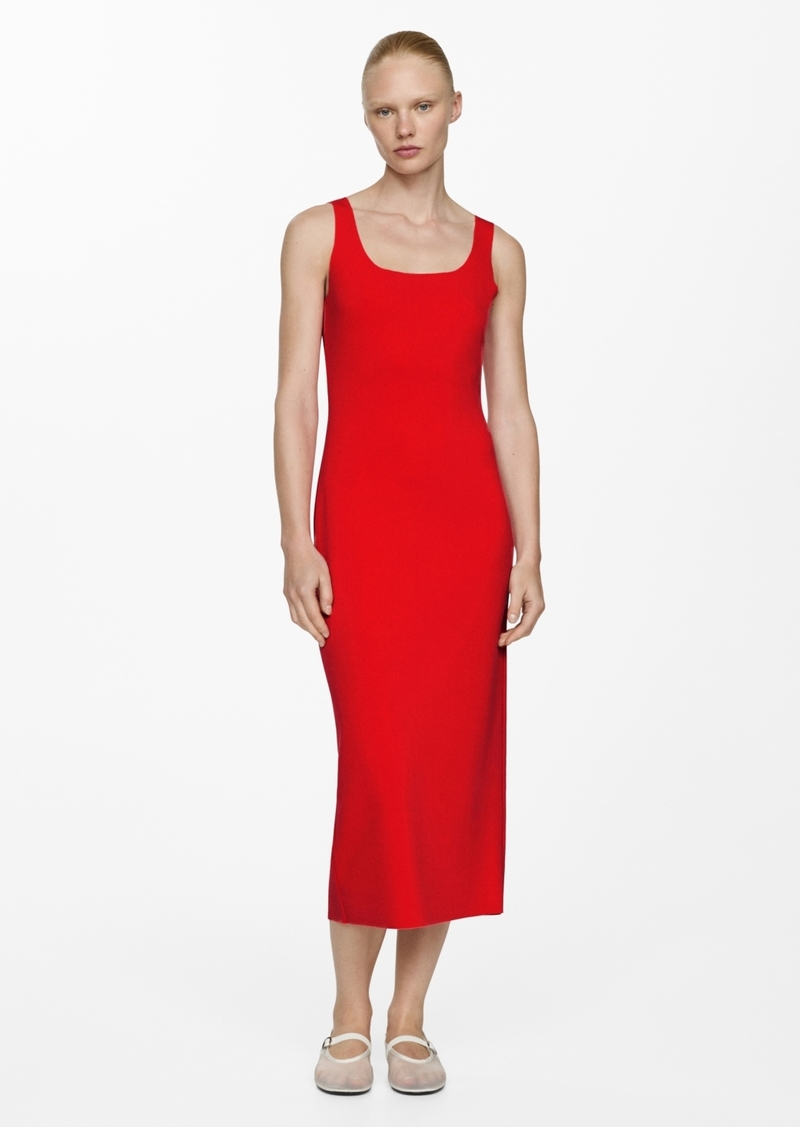 Mango Women's Straps Detail Midi-Dress - Coral Red