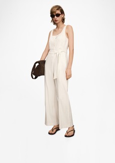 Mango Women's Striped Bow Jumpsuit - Off White