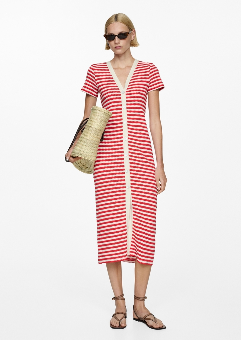 Mango Women's Striped Jersey Dress - Coral Red