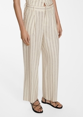 Mango Women's Striped Linen-Blend Pants - Light Beige