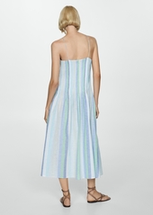 Mango Women's Striped Linen Dress - Blue