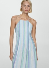 Mango Women's Striped Linen Dress - Blue